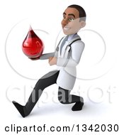 Clipart Of A 3d Young Black Male Phlebotomist Doctor Holding A Blood Drop Speed Walking To The Left Royalty Free Illustration by Julos