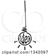 Clipart Of A Black And White Suspended Idea Light Bulb Royalty Free Vector Illustration