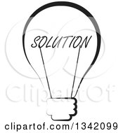Clipart Of A Black And White Solution Text Light Bulb Royalty Free Vector Illustration
