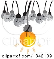Poster, Art Print Of Suspended Idea Light Bulb And Plain Bulbs