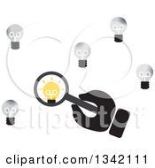 Clipart Of A Hand Holding A Magnifying Glass Over A Unique Light Bulb Royalty Free Vector Illustration by ColorMagic