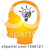 Clipart Of A Gradient Orange Human Head Silhouette With A Shining Light Bulb Royalty Free Vector Illustration