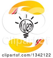 Poster, Art Print Of Shining Idea Text Light Bulb Between Hands