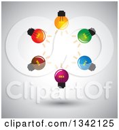Poster, Art Print Of Brainstorm Circle Of Colorful Idea Light Bulbs Over Shading