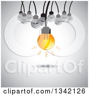 Poster, Art Print Of Suspended Idea Light Bulb And Plain Bulbs Over Shading
