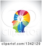 Poster, Art Print Of Colorful Human Head Silhouette With A Shining Light Bulb Over Shading