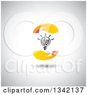 Clipart Of A Shining Idea Text Light Bulb Between Hands Over Shading Royalty Free Vector Illustration