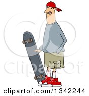 Cartoon Caucasian Man Standing With A Skateboard