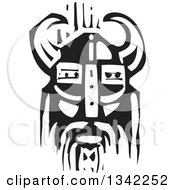 Clipart Of A Black And White Woodcut Viking Face In A Horned Helmet Royalty Free Vector Illustration by xunantunich #COLLC1342252-0119