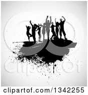 Poster, Art Print Of Group Of Black Silhouetted Dancers On A Grunge Splatter Over Off White