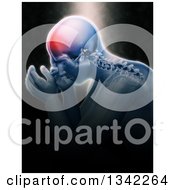 3d Xray Anatomical Man With Visible Spine And Head Pain Over Black With Light Shining Down