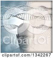 Clipart Of A Partial Sketched Partial 3d Virtual Mans Face And DNA Strands Royalty Free Illustration
