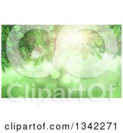 Poster, Art Print Of Background Of 3d Leaves Bright Light And Flares On Green