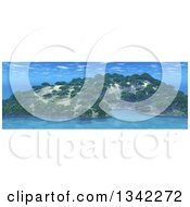 Clipart Of A 3d Island With Trees Against Blue Water And Sky Royalty Free Illustration