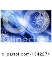 Poster, Art Print Of Background Of 3d Blue Viruses With Spikes And Waves