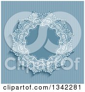 Clipart Of A Retro Blue Stripe And Doily Frame Background Royalty Free Vector Illustration by KJ Pargeter