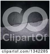 Clipart Of A Background Of Broken Concrete Revealing A Strip Of Perforated Metal Royalty Free Illustration