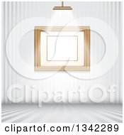 Poster, Art Print Of Feature Light Shining On A Blank Frame On A Wall Over Striped Floors