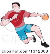 Poster, Art Print Of Retro Cartoon Male Handball Player In Action