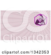 Retro Male Scotsman Bagpiper In A Shield And Pastel Purple Rays Background Or Business Card Design