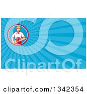 Clipart Of A Retro White Male Tree Surgeon Arborist Holding A Chainsaw And Blue Rays Background Or Business Card Design Royalty Free Illustration
