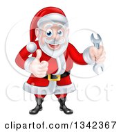 Clipart Of A Happy Christmas Santa Claus Holding A Wrench And Giving A Thumb Up 2 Royalty Free Vector Illustration