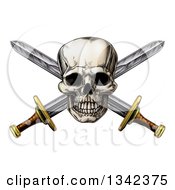 Engraved Pirate Skull Over Crossed Swords