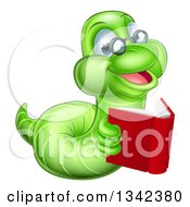 Bespectacled Green Earthworm Holding A Book