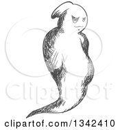 Clipart Of A Sketched Spooky Ghost 3 Royalty Free Vector Illustration