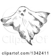 Clipart Of A Sketched Spooky Ghost 4 Royalty Free Vector Illustration