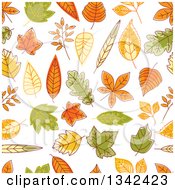 Poster, Art Print Of Seamless Background Pattern Of Sketched Autumn Leaves