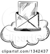 Poster, Art Print Of Black And White Sketched Mail Envelope And Letter Over A Cloud
