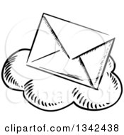 Poster, Art Print Of Black And White Sketched Mail Envelope Over A Cloud