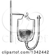 Clipart Of A Black And White Sketched Iv Fluid Bag Royalty Free Vector Illustration