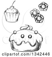 Poster, Art Print Of Black And White Sketched Cupcakes And Cookies