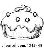 Clipart Of A Black And White Sketched Cupcake Royalty Free Vector Illustration