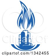 Clipart Of A Silhouetted Blue Natural Gas And Flame Factory 5 Royalty Free Vector Illustration