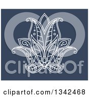 Clipart Of A White Henna Lotus Flower On Blue 6 Royalty Free Vector Illustration