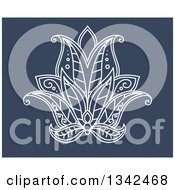 Poster, Art Print Of White Henna Lotus Flower On Blue 6