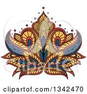 Poster, Art Print Of Beautiful Blue Yellow And Red Henna Lotus Flower