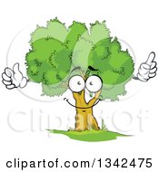 Clipart Of A Cartoon Tree Character With A Lush Green Mature Canopy Holding Up A Finger 2 Royalty Free Vector Illustration