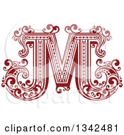 Clipart Of A Retro Red Capital Letter M With Flourishes Royalty Free Vector Illustration