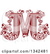 Poster, Art Print Of Retro Red Capital Letter M With Flourishes