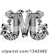Clipart Of A Retro Black And White Capital Letter M With Flourishes Royalty Free Vector Illustration