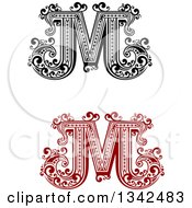 Poster, Art Print Of Retro Black And White And Red Capital Letter M With Flourishes