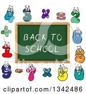 Poster, Art Print Of Cartoon Chalkboard With Back To School Text And Number Characters