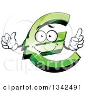 Clipart Of A Cartoon Green Euro Currency Character Holding Up A Finger Royalty Free Vector Illustration