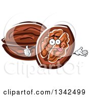 Cartoon Walnuts Character Making A Goofy Face Presenting And Giving A Thumb Up