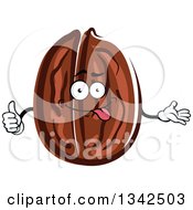 Poster, Art Print Of Cartoon Walnut Character Making A Goofy Face Presenting And Giving A Thumb Up