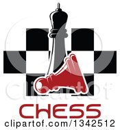 Poster, Art Print Of Black Chess Queen Over A Fallen Red Pawn Text And A Board